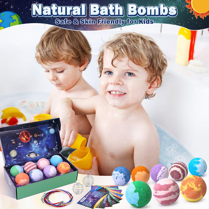 Toylink Galaxy Bath Bombs for Kids with Surprise Inside Space Toys, 8 Pack Planet Bath Bombs with Solar System Gemstones Organic Bubble Bath Fizzies Birthday Christmas Gift for Boys Girls