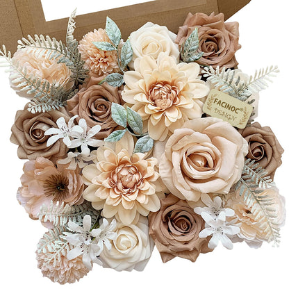 FACINOC Roses Artificial Flowers Nude Fake Flower for DIY Wedding Bouquet Bridal Baby Shower Decorations Party Table Centerpieces Cake Decorating Silk Floral Arrangement Home Decor Indoor Beige