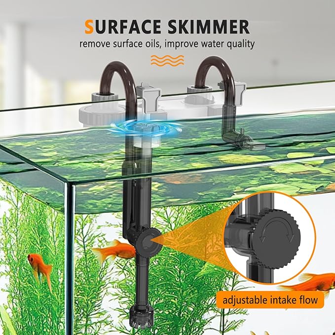 hygger Quiet Hang On Back Aquarium Filter 15-40 Gallon Small Fish Tank Canister Filter with Surface Skimmer Spray Bar 3 Floss Pads Bio Filter Media Adjustable Flow, Easy Water Change 159 GPH