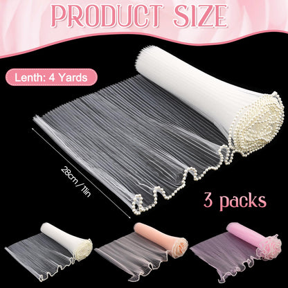 FACULX 3 Pcs Flower Wrapping Mesh for Bouquet Wrapping Paper 4 Yards Mother's Day Pearl Edge Flower Wrapping Paper for Thanks Wedding Anniversary Birthday Florist Supplies (White Pink Lightpink)