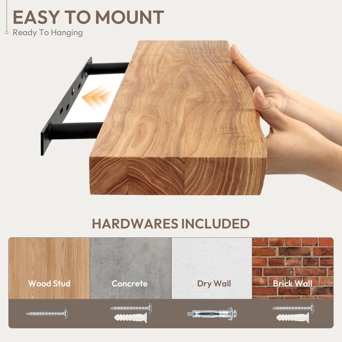 Marsmiles 40 inch Floating Shelves for Wall Elm Wood Live Edge Shelves Wall Mounted|Rustic Long Floating Shelves with Invisible Bracket for Bathroom Living Room Kitchen|Natural, 1 Pack