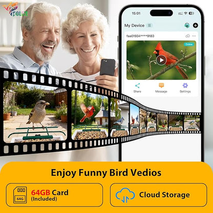 Smart Bird Feeder with Camera 2.5K HD, BOLITE Bird House for Outdoors, AI Auto-Capture & Motion Detection, Weatherproof Camera, Solar Powered, Great for Men Women Mom Dad & Bird Lovers, Green