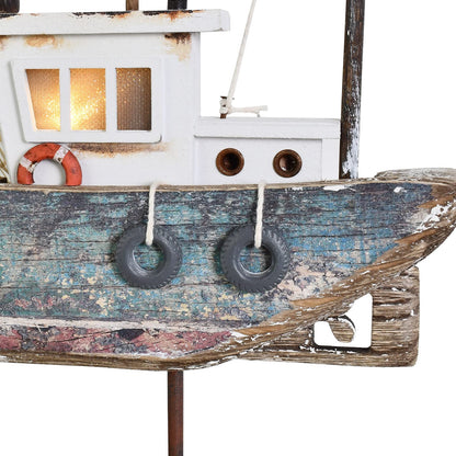 wovorins Wood Sailboat Nautical Decor with LED Light - Decorative Sailing Boat Model Beach Themed Ship Table Centerpiece Rustic Distressed Ocean Decoration Boats Figurine Ornaments