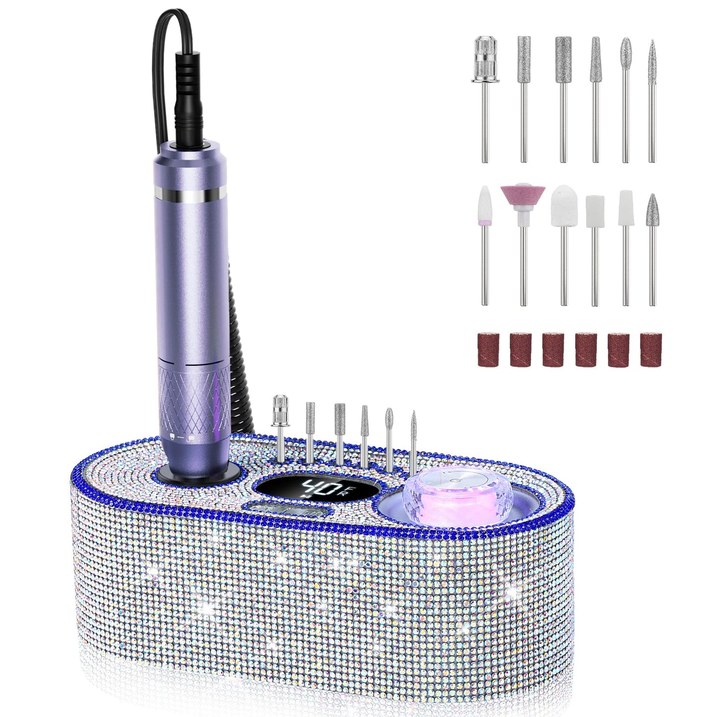 40000RPM Electric Nail File Drill Professional Kit, Drill Machine with LCD Display, Manicure Pedicure Polishing Acrylic Gel Nail Grinder for Salon, Home Use