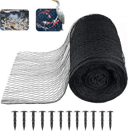 Koi Pond Netting Kit 20 x 40 FT, 3/8" Heavy Duty Woven Mesh Pond Net Cover for Leaves with 12 Stakes, HDPE Pool Netting Protecting Fish from Herons Birds Cats, Black