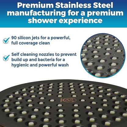 High Pressure Shower Head - Anti-Clogging Silicone Nozzles 2.5 GPM Removable Restrictor - Easy to Clean and Install - Includes Plumbers Tape - 6 inch - (Oil Rubbed Bronze 2.5GPM)