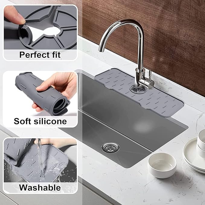 2Pcs Kitchen Sink Splash Guard, Silicone Faucet Mat Splash Guard