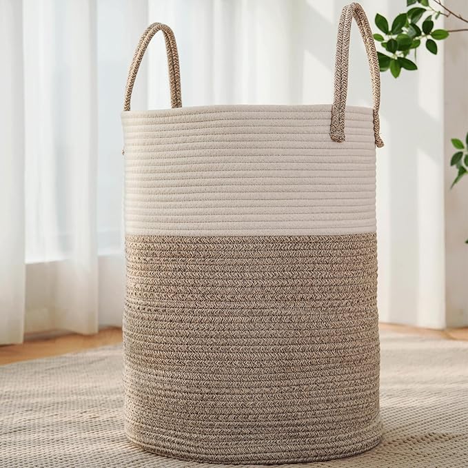 Large Woven Laundry Basket Hamper, 100L Cotton Rope Storage Bin