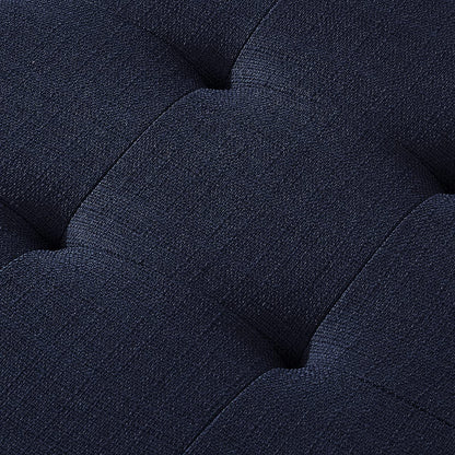 24KF Large Rectangular Upholstered Tufted Linen Fabric Ottoman Bench, Padded Bench with Solid Wood Shelf-Navy Blue