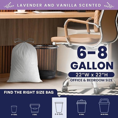 Plasticplace 8 Gallon Trash Bags │ 0.7 Mil │ Lavender and Soft Vanilla Scented