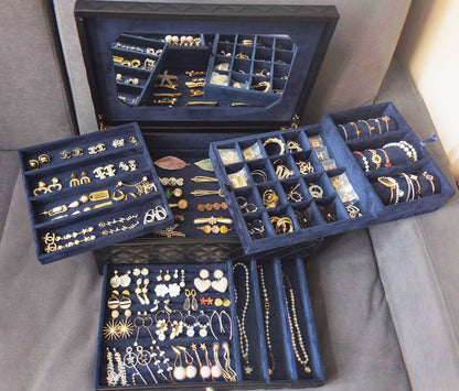 SANSREPONSE Wooden Extra Large Jewelry Box Organizer Luxurious Faux-Leather with Drawer Trays Mirror Earrings Necklace Ring Rests for Women(Black)