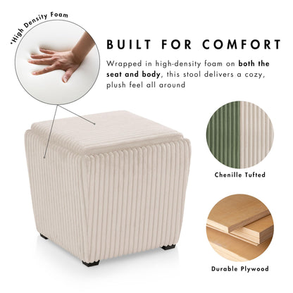 Furniture of America Lennox Modern Chenille 17-inch Square Storage Ottoman with Reversible Tray Top, Upholstered Footstool for Living Room, Bedroom, Entryway, Beige Pink