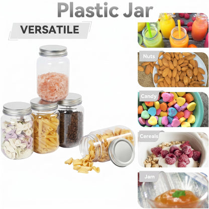 novelinks 16 oz Clear Plastic Jars with Lids, Refillable 16oz Mason Jars with Lids & Storage Containers for Kitchen & Household Use (20 Pack,Silver)