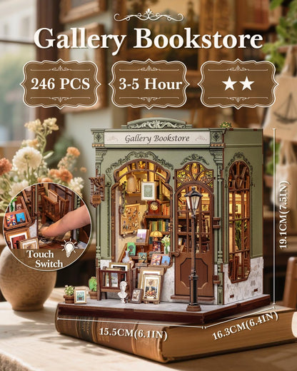 CUTEBEE Book Nook Kit - DIY Miniature House Dollhouse Kit for Adults, Booknook Library Bookstore Tiny House Bookshelf Decor 3D Wooden Puzzle, Gifts for Family and Friends (Gallery Bookstore)