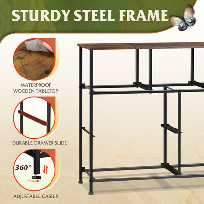 WLIVE 7 Drawer Dresser TV Stand, Entertainment Center, Media Console Table with Metal Frame and Wood Top for TV up to 45 inch, Chest of Drawers for Bedroom, Living Room, Rustic Brown Wood Grain Print