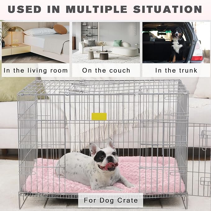 Washable Dog Bed Mat Crate Pad Soft Fluffy Pet Kennel Beds Dog Sleeping Mattress for Large Jumbo Medium Small Dogs, 48 x 30 Inch, Pink