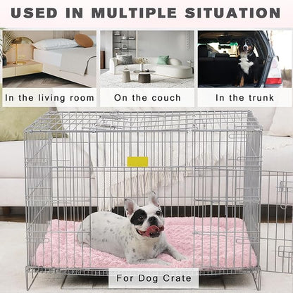 Washable Dog Bed Mat Crate Pad Soft Fluffy Pet Kennel Beds Dog Sleeping Mattress for Large Jumbo Medium Small Dogs, 48 x 30 Inch, Pink