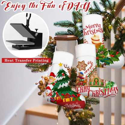 Aodaer 12 Pieces Plain Christmas Sublimation Burlap Stockings Hanging Stockings for Tree Fireplace DIY Heat Transfer Printing Christmas Home Decoration, 15.7 x 11.8 x 7.1 Inches