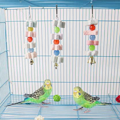 3Packs Parrot Chewing Toy Beak Trimmer Calcium Stone with BellParrot for Cockatiel Conure African Grey Amazon Parrots Parakeet Cockatiel Bird (Style-2)