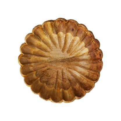 Creative Co-Op Boho Carved Wood Bowl with Scalloped Edge, Natural