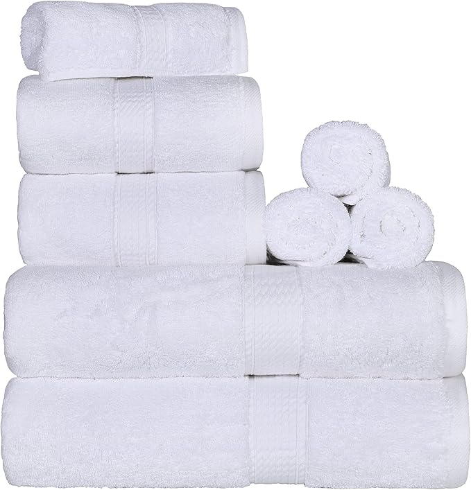SUPERIOR Egyptian Cotton Pile 8 Piece Towel Set, Includes 2 Bath, 2 Hand