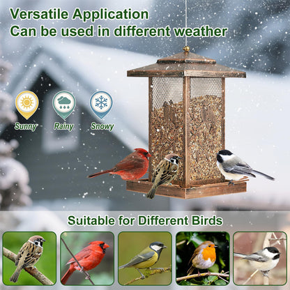 LBTING Bird Feeder for Outside, Metal Lantern-Shaped Bird Feeder, Wild Bird Feeders for Hanging Outdoor Garden Yard, Birds Pattern