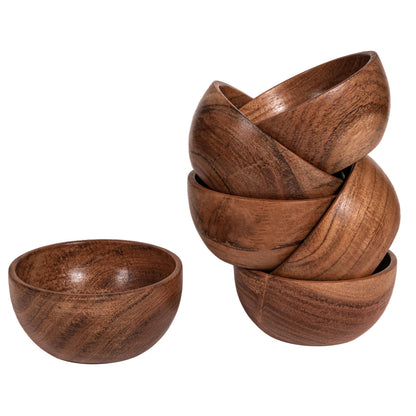 RIANGI Wooden Bowls Set Of 6 Small Acacia Wood Bowl Dessert And Snack Cups 4.2 X 2 Inch 8 Oz Capacity Rustic Mini Wooden Bowl For Dips Condiments Ice Cream Nuts