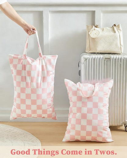 Pink Checkered 2 Pcs Large Travel Laundry Bags