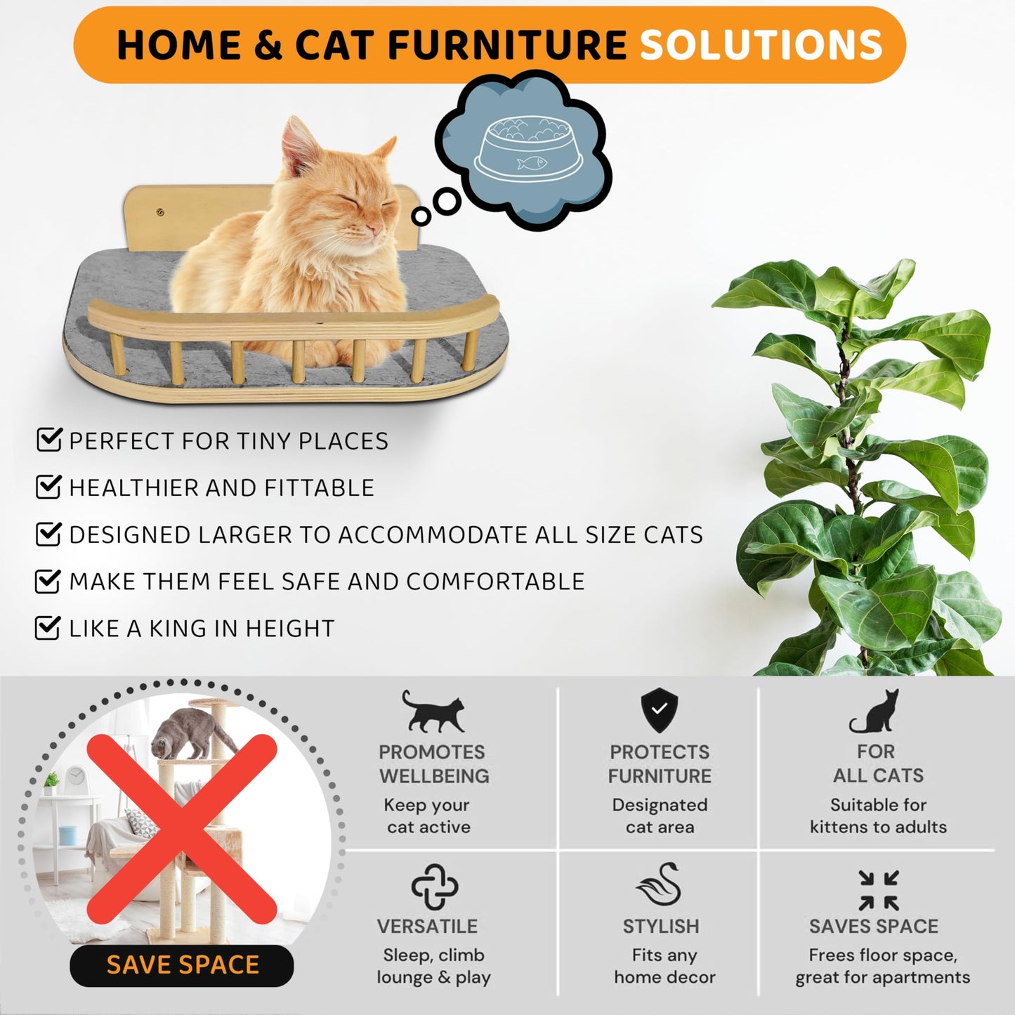 BUOGA Cat Wall Shelves – 3 Steps Climbing Furniture & Perch for Indoor Cats up to 30lbs, Wooden Floating Shelf with Non-Slip Pad Bed, Modern Corner & Wall Mounted for Playing and Lounging - Natural
