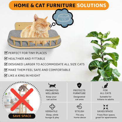 BUOGA Cat Wall Shelves – 3 Steps Climbing Furniture & Perch for Indoor Cats up to 30lbs, Wooden Floating Shelf with Non-Slip Pad Bed, Modern Corner & Wall Mounted for Playing and Lounging - Natural