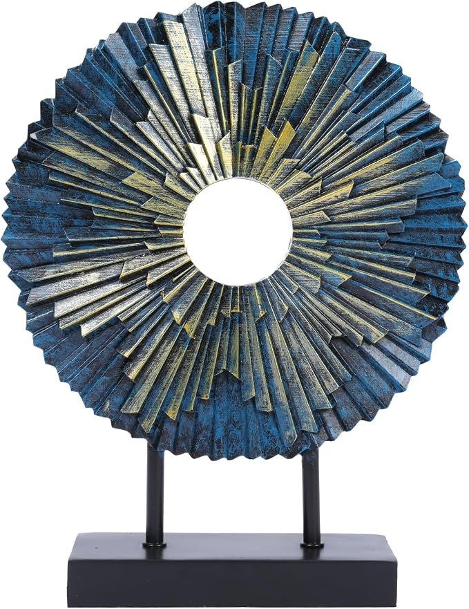 HODESumPure Gold Luxury Round Decorative Sculpture Statue Above Cabinet Home Decorations for Living Room Kitchen Fireplace Mantel Office Bookshelf Table Top Home Decor Accents (Blue)