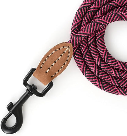 Mile High Life Small Dog Leash, Thin Rope Leash with Genuine Leather Connection and Heavy Duty Metal Clasp, Great for Small Medium Dogs(Pink,60 Inch-1/3)