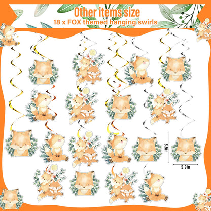 Outus 79 Pcs Fox Theme Birthday Party Decorations Woodland Fox Animal Supplies Kit Include Happy Birthday Banner Pom Pom Flowers Hanging Swirls Latex Balloons Cupcake Topper