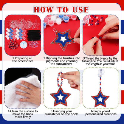 WinnerWhy 30 Sets 4th of July Crafts Bulk, Patriotic 250th Anniversary Stained Glass Sun Catcher Art Kits for Memorial Day Home Party Project Activities Hanging Ornaments