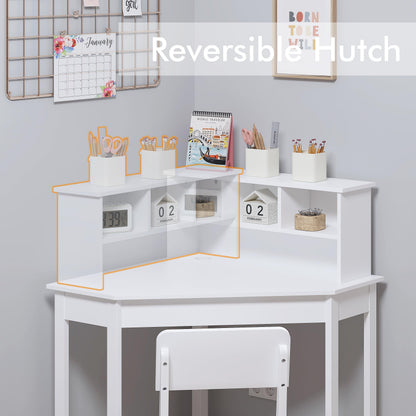 UTEX Kids Desk, Kids Corner Desk and Chair Set, Children Study Table with Storage and Hutch for Home School Use, White