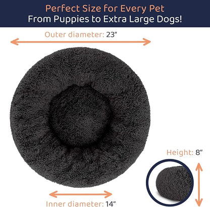 Donut Dog Bed - Premium Comfort for Anxiety Relief - Fluffy & Calming Design with Ultra-Plush Support | Cozy Round Dog Bed with Super Soft Circle Style (Black, Small)