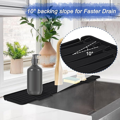 Kitchen Sink Splash Guard, 20 inch Silicone Faucet Guard & Draining Mat