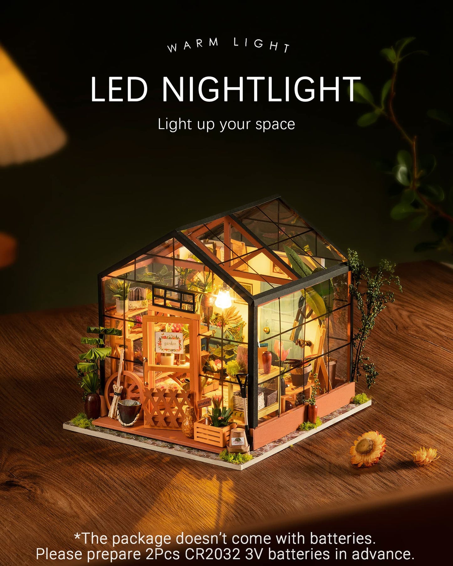Rolife DIY Miniature House Kit, Cathy's Greenhouse Miniature Dollhouse with LED 1:18 Tiny/Mini House Making Kit Crafts Diorama Gifts Home Decor for Adults