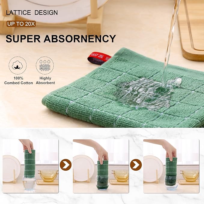 Mordimy 100% Cotton Terrycloth Kitchen Towels and Dishcloths Sets, Soft and