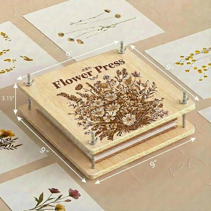 Kaokane Flower Press Kit, 9x9 Wooden Flower Pressing kit with 4 Reusable Drying Plates & 4 Blotting Papers, Dried Flowers Art for Wedding, Pressed Flower kit Herbarium Press Botanical Press kit