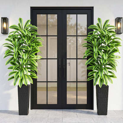 Artifical Yellow Dracaena Tree Indoor, 7FT Tall Fake Floor Plants with Black Planter & Pebbles, Fuax Silk Yucca Tree for Home Office Living Room Bedroom Farmhouse Modern Outdoor Topiary Tree