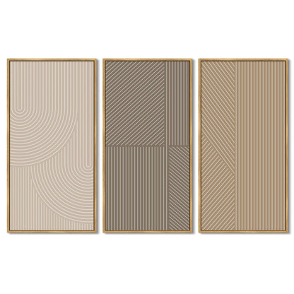 KUVIOKE Boho Minimalist Abstract Framed Wall Art Modern Line Wall Decor Geometric Artwork Kitchen Dining Room 8x16in3pcs Natural Framed