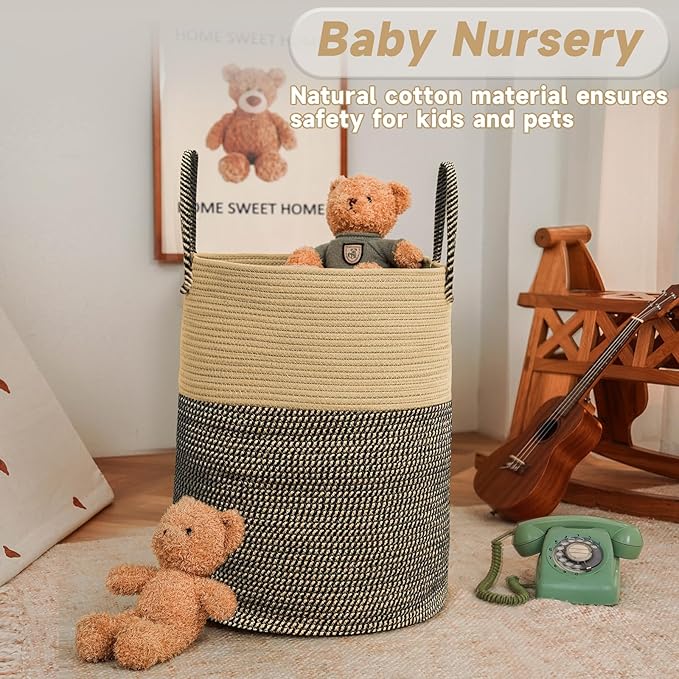 Large Woven Laundry Basket Hamper, 80L Cotton Rope Storage Bin
