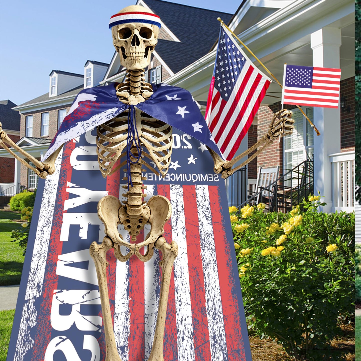 MUDEREK Light Up American Flag Cape for 12 ft Skeleton – Patriotic Independence Day Accessories, LED 250th Anniversary Giant Skeleton Costume Cloth for 4th of July Outdoor Decorations