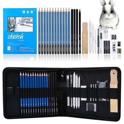 H & B 33 Pieces Drawing Pencils Set, Sketching Pencils Set & Drawing Kit, Includes Sketch Pad, Graphite Pencils, Charcoal Sticks and Eraser, Supplies for Artists/Beginner/Adults