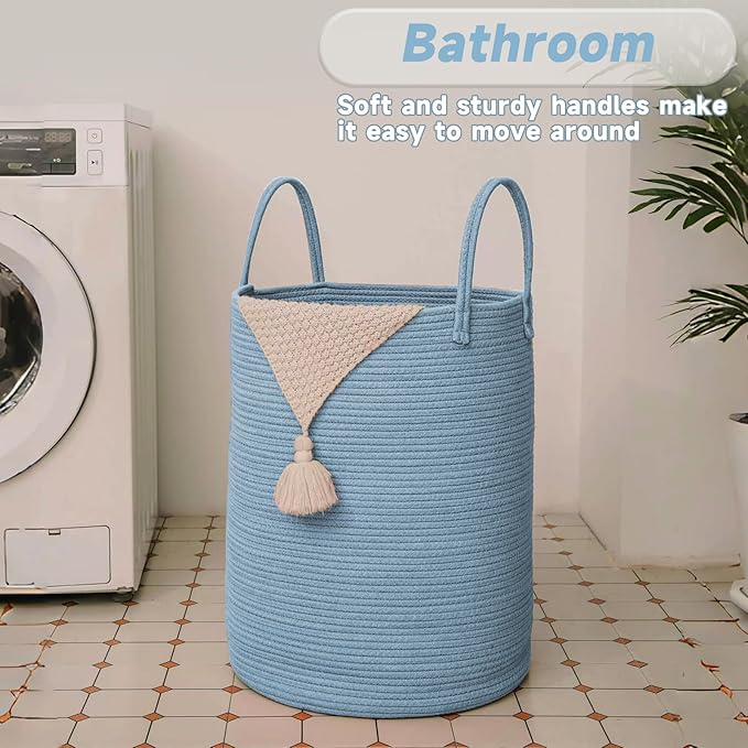 Large Woven Laundry Basket Hamper, 60L Cotton Rope Storage Bin