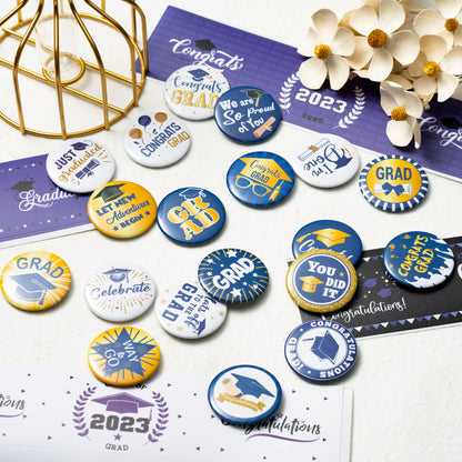 Dvbonike 40Pcs Graduation Button Pins, Class of 2024 Round Badges for Congrats Grad, Graduation Ceremony Party Gifts Supplies Blue and Gold Clothing Bag Decoration for College School Students