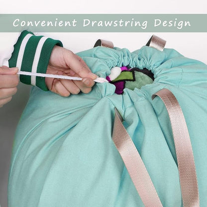 Cotton Canvas Laundry Bag with Handles & Drawstring Straps, Heavy Duty Extra
