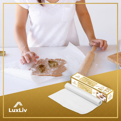 LuxLiv® 12 in x 164 ft White Parchment Paper Roll for Baking – Non-Stick Greaseproof Baking Paper, Cooking & Air Fryer Paper, Sourdough Bread Baking Supplies, Extra-Thick & Easy-Tear Roll