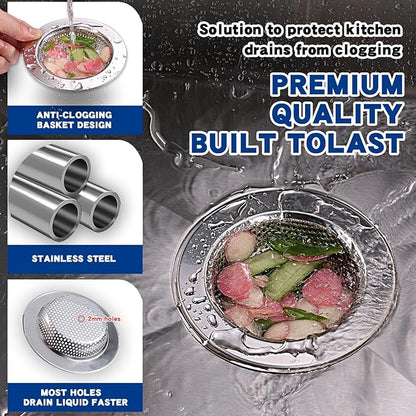RQYEKDO Kitchen Sink Drain Strainer, 2 Pack Stainless Steel Sink Drain Basket
